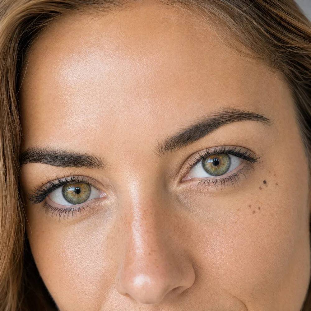 Close detail of Jordan's eyes and brows, rendered