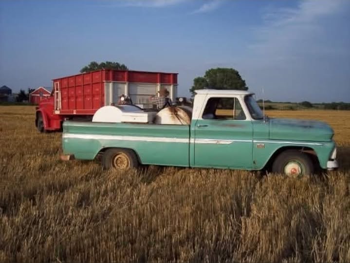 Karl's green 1966 Chevy pickup truck parked in a field