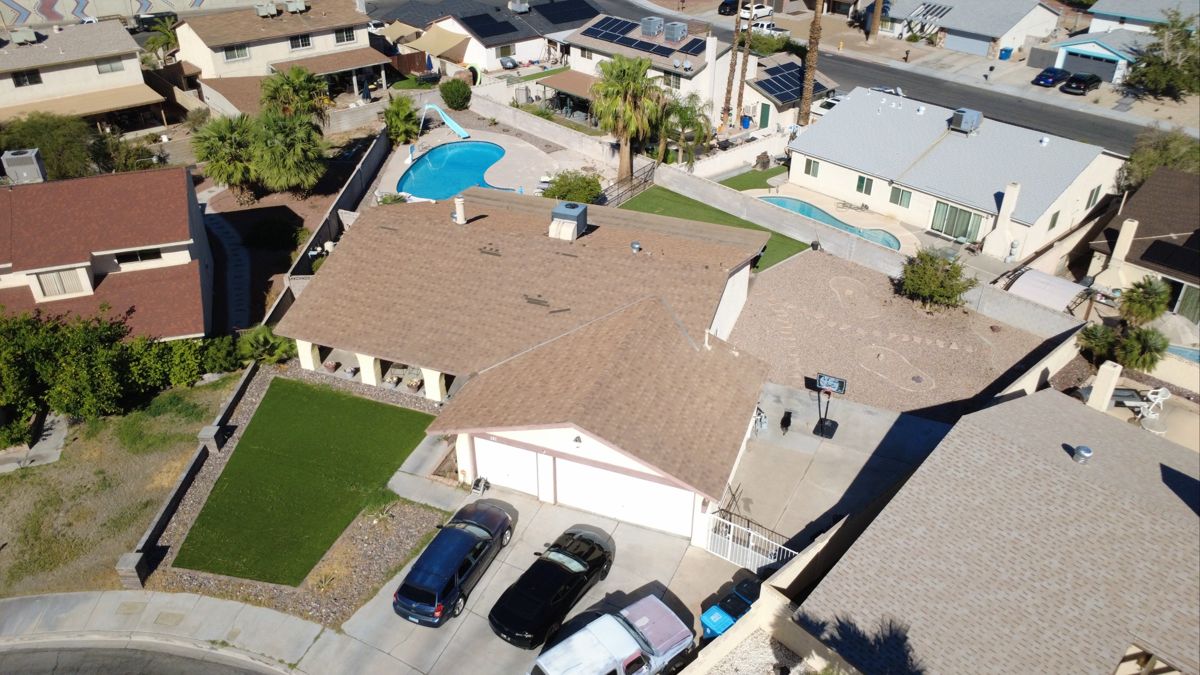 Aerial view of a Las Vegas home roof