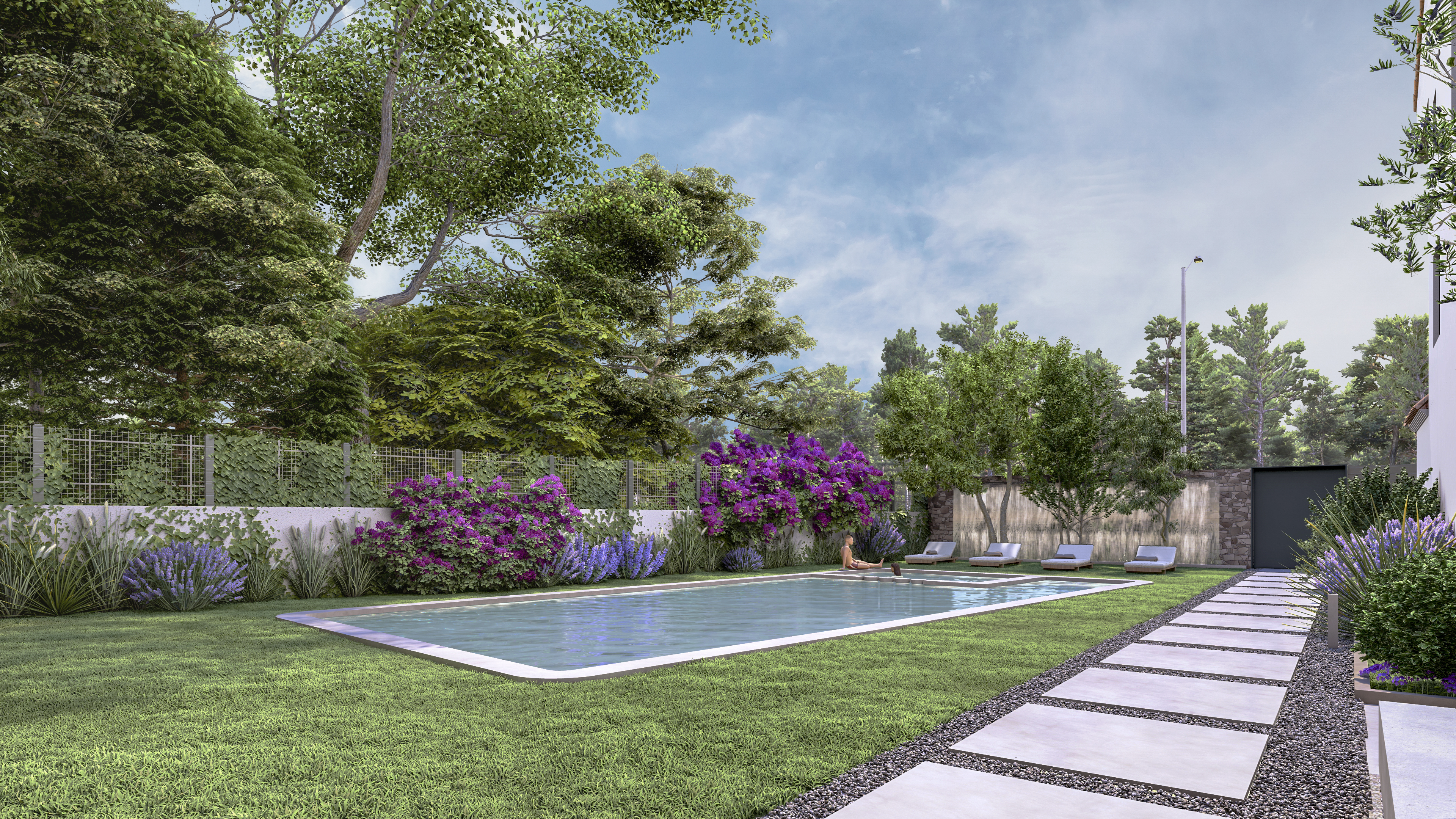 Piscina y jardines