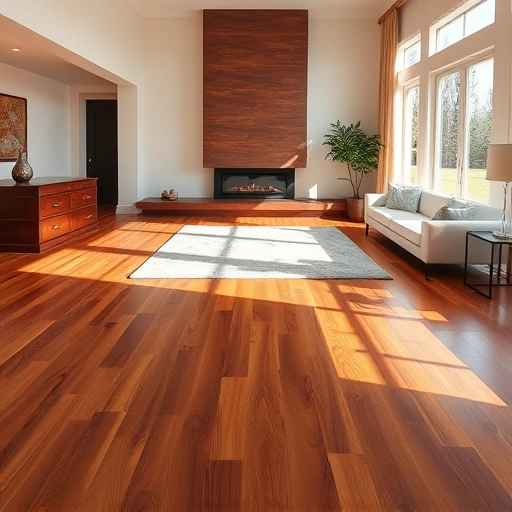 Spacious living room in Roseville CA with gleaming hardwood floors, modern fireplace, and soft natural light.