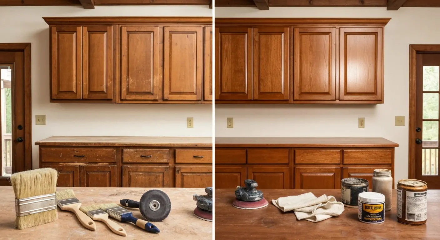 Cabinet refinishing before and after