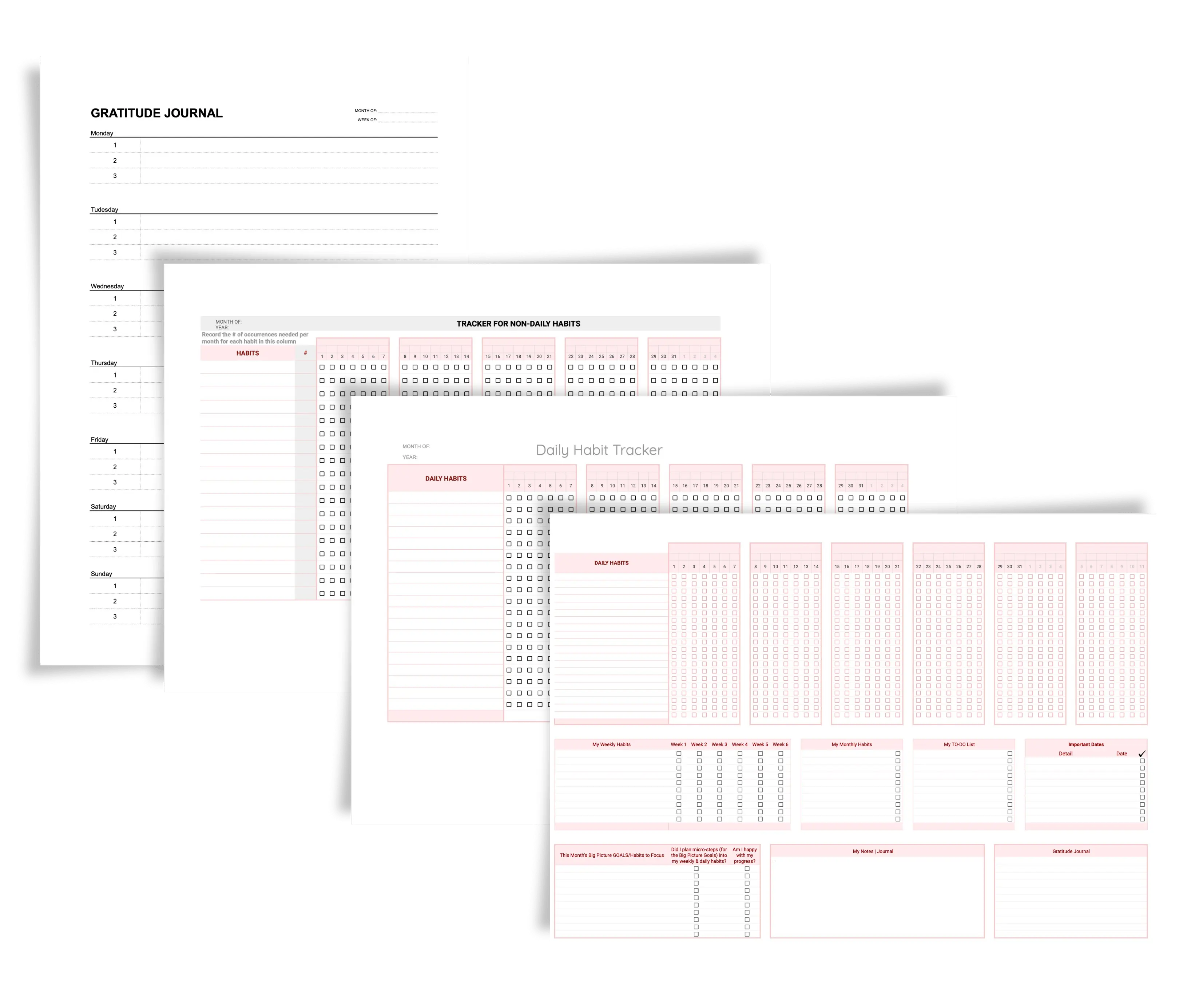 Printable habit tracker templates