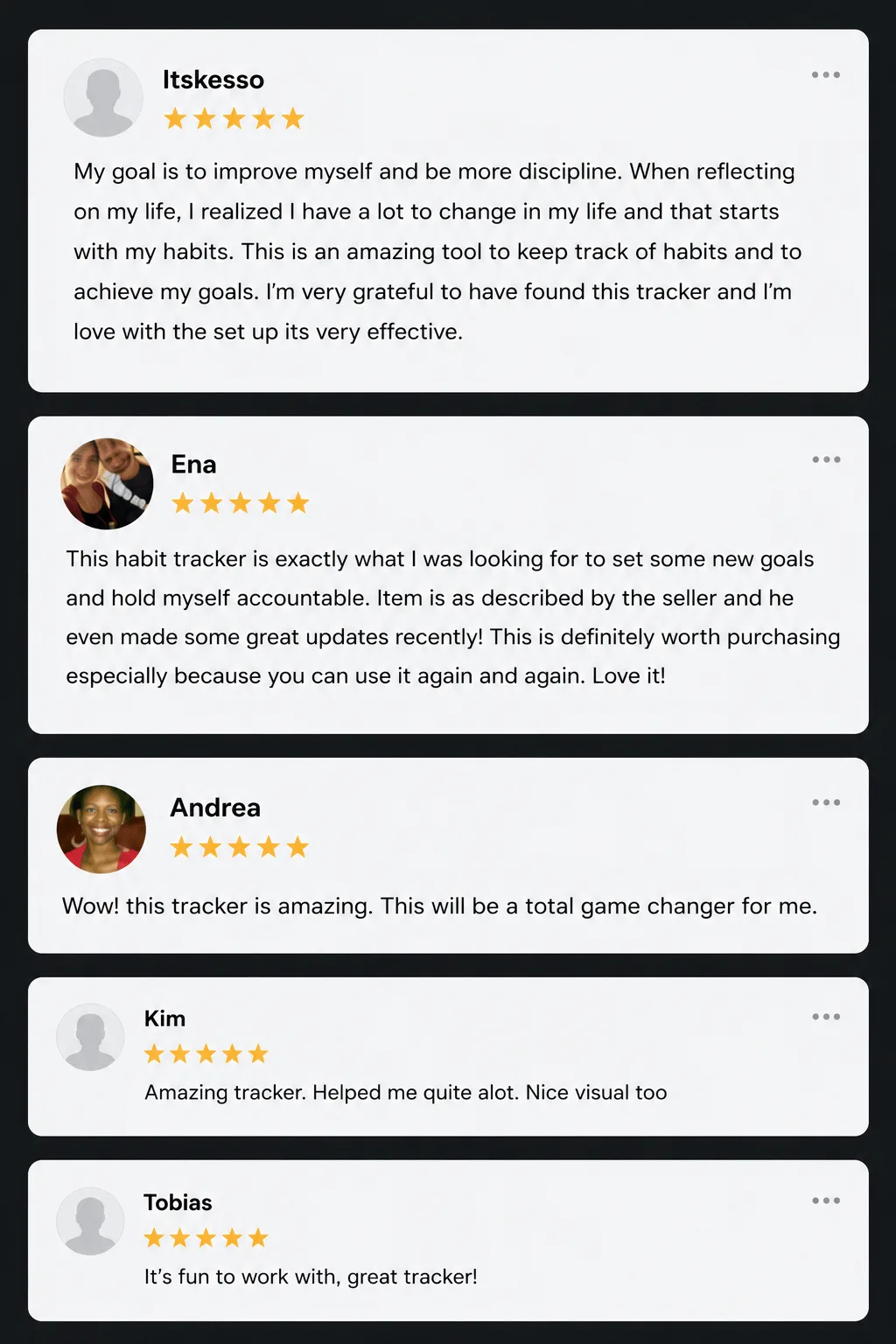 Detailed customer reviews for habit tracker