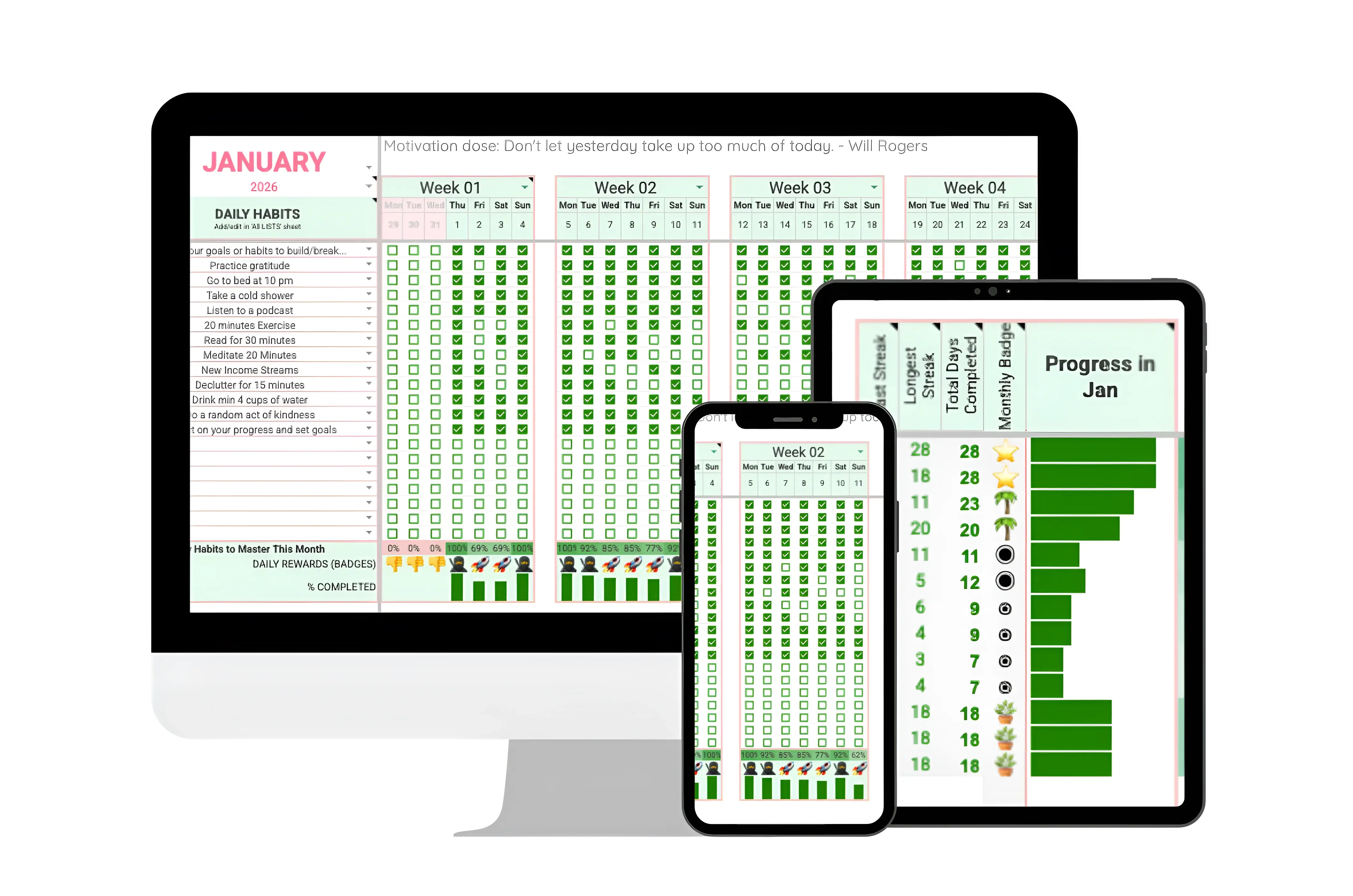 Habit tracker streaks and progress shown on multiple devices
