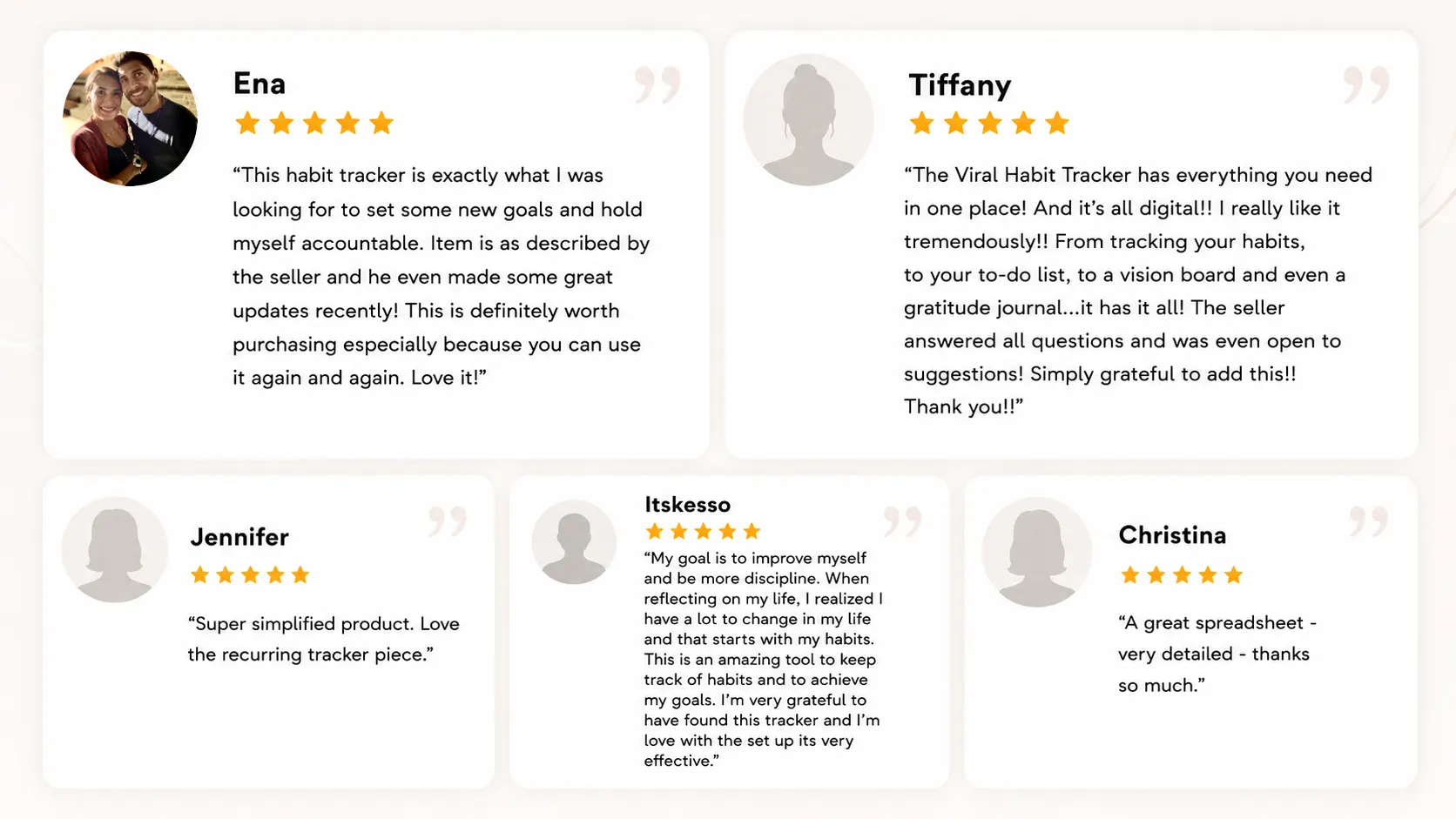 Detailed customer reviews for the habit tracker