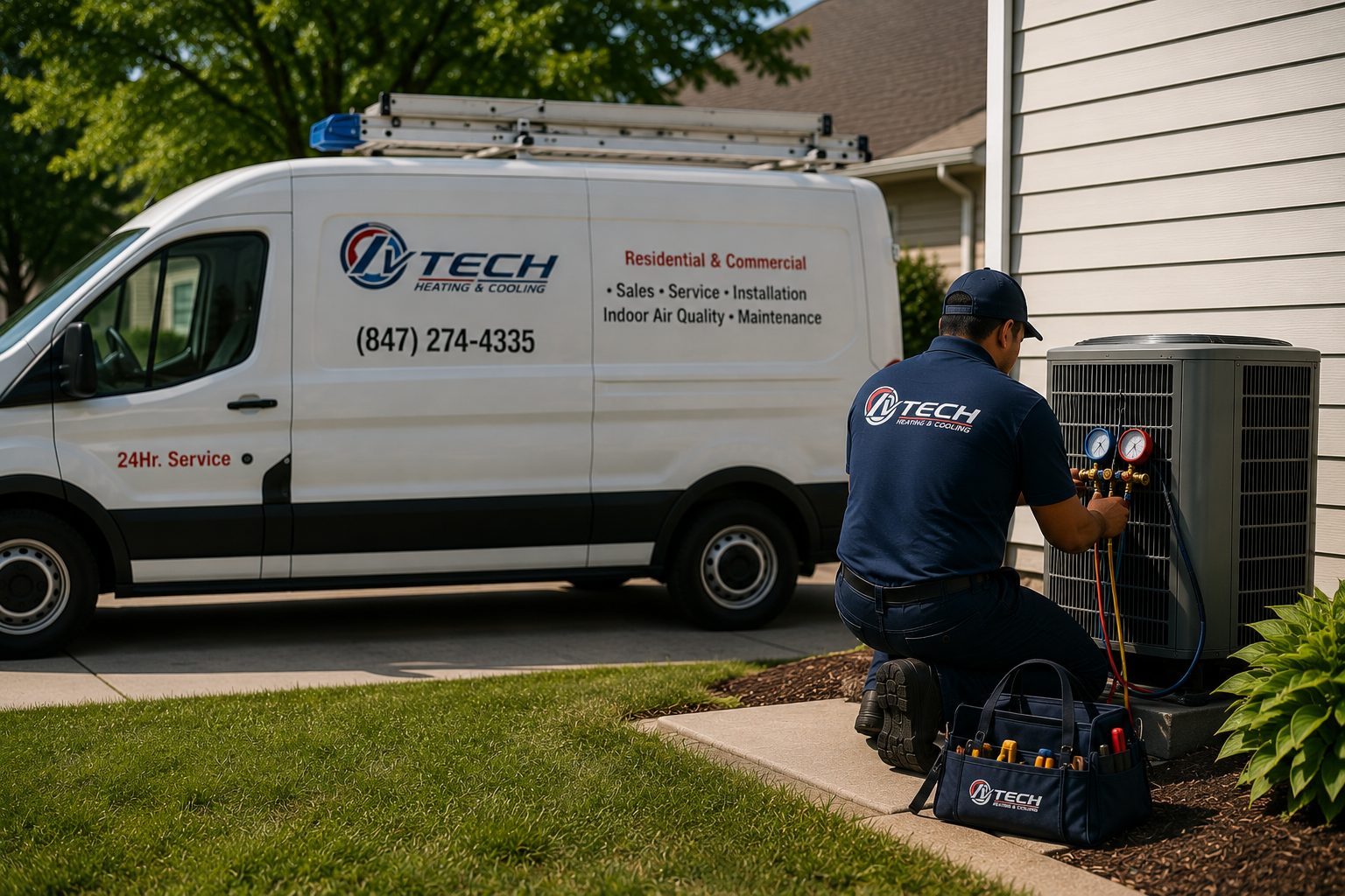 Técnico de IVTECH reparando un sistema de aire acondicionado