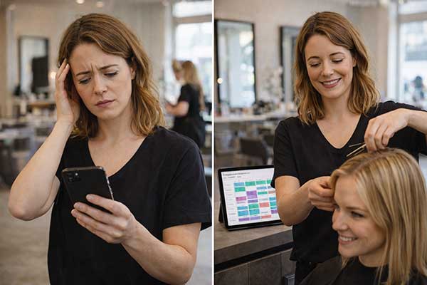 manual vs automated salon booking system comparison showing improved efficiency and more bookings