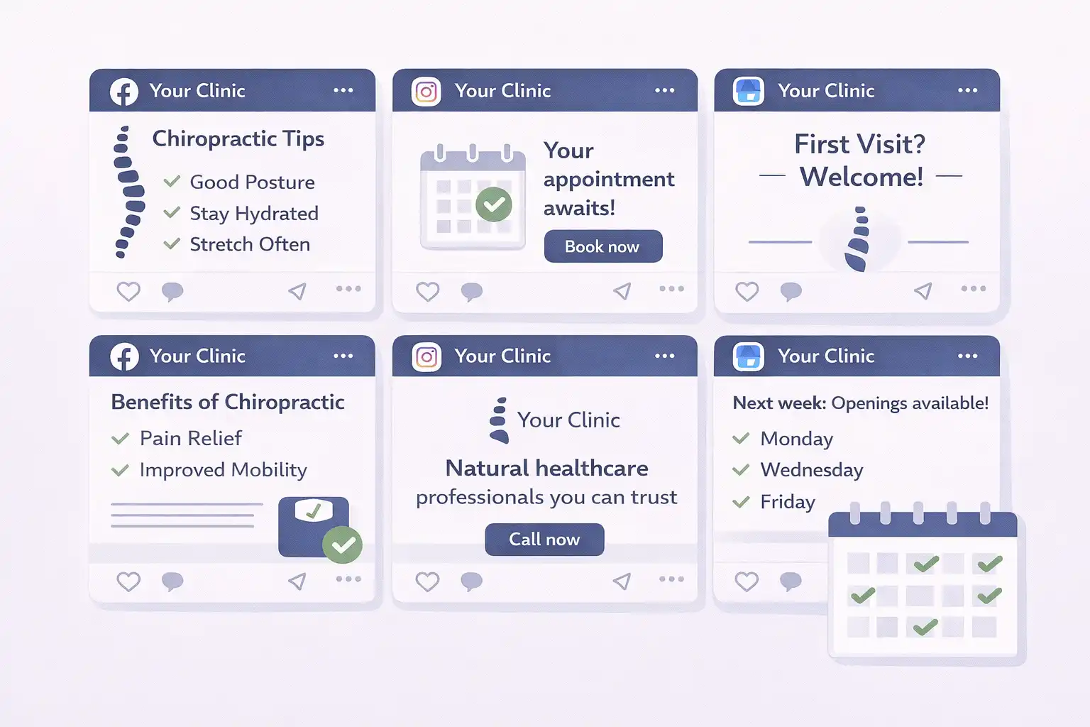 AI social media management for chiropractic clinics — consistent posting for Google Business Profile and social channels