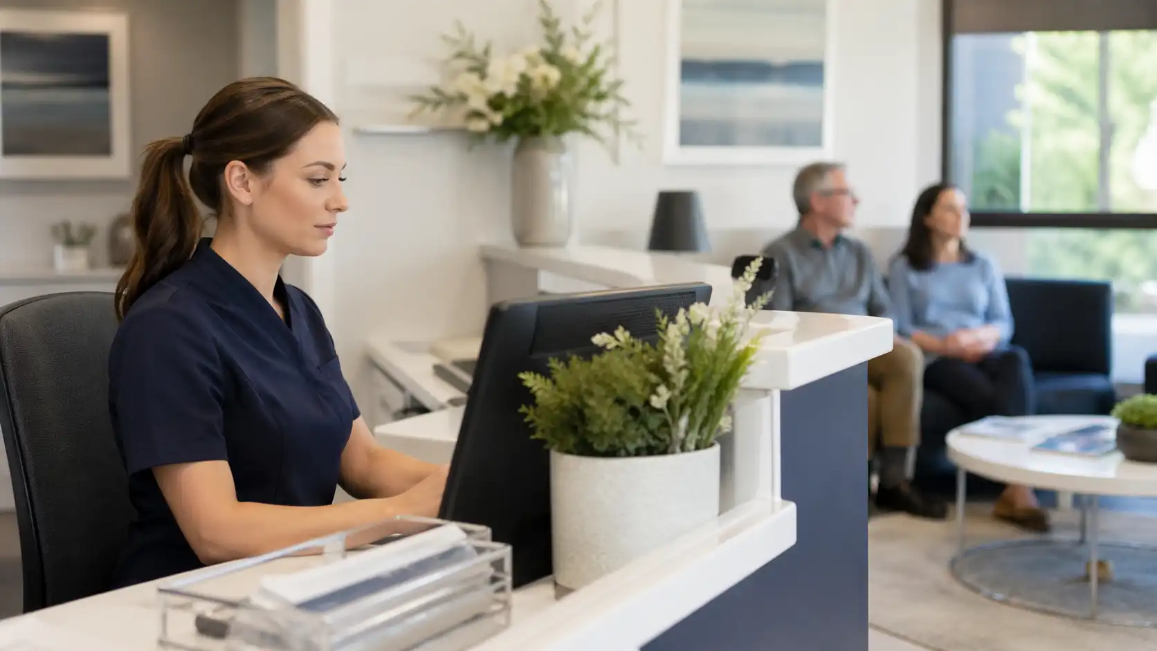 Calm organised UK private dental practice reception after implementing AI automation