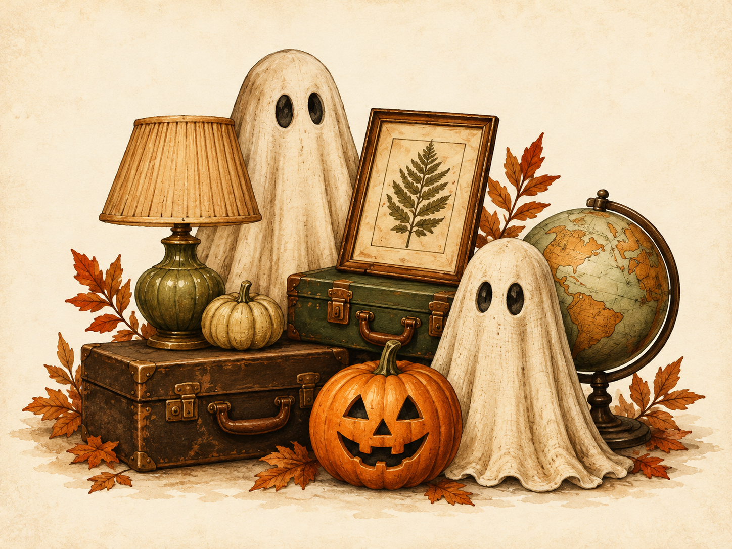 Decorative illustration for the October 31 Thrift or Treat event at Burns Industrial Park