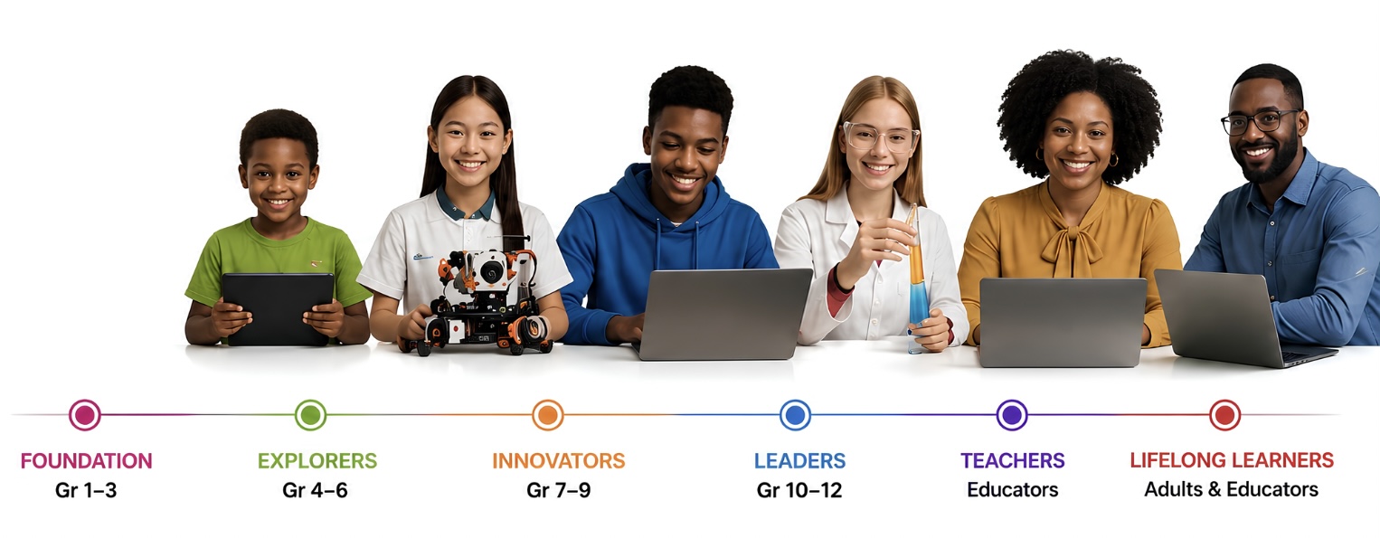 AfroPlaneteers learners, educators and learning stages from Grades 1 through 12
