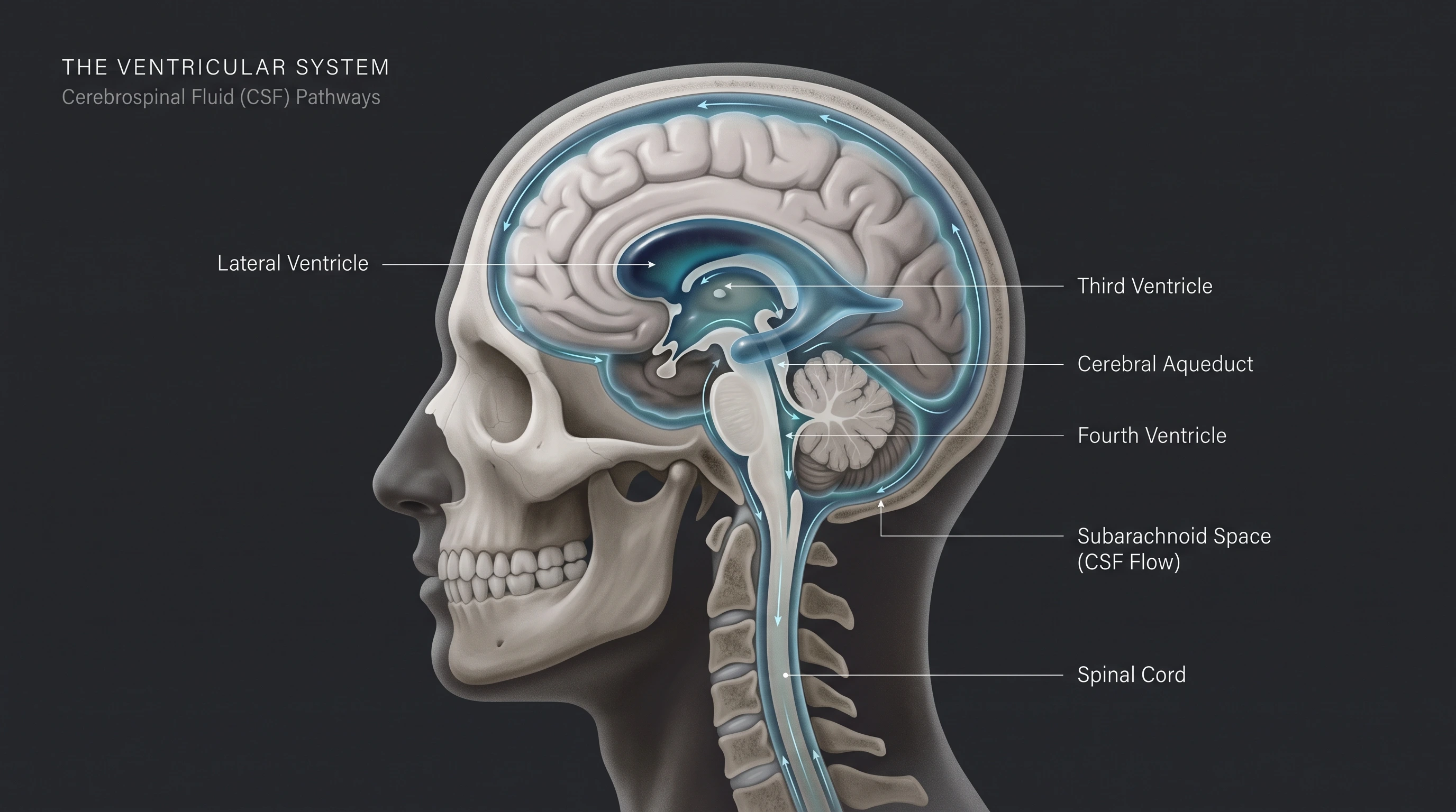 Brain cerebrospinal fluid pathways illustration relevant to meditation cerebrospinal fluid brain research.