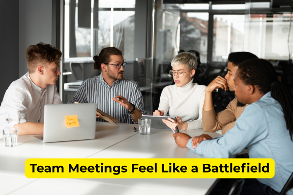 A metaphorical transition from a dark battlefield to a bright, collaborative meeting table representing leadership trust.