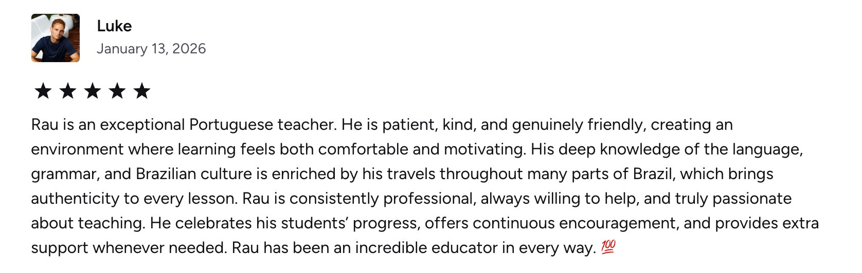 Luke's verified Preply review of Rau