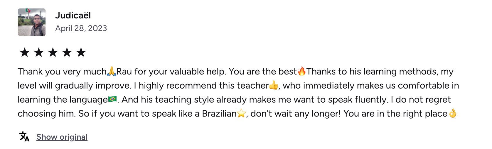 Judicaël's verified Preply review of Rau