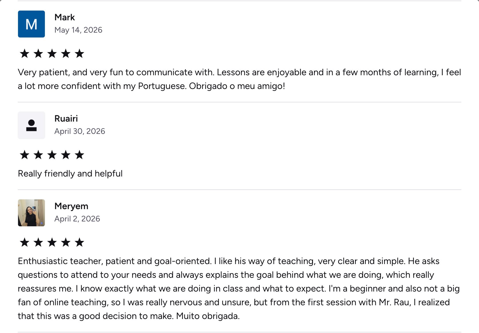 Verified Preply review of Rau