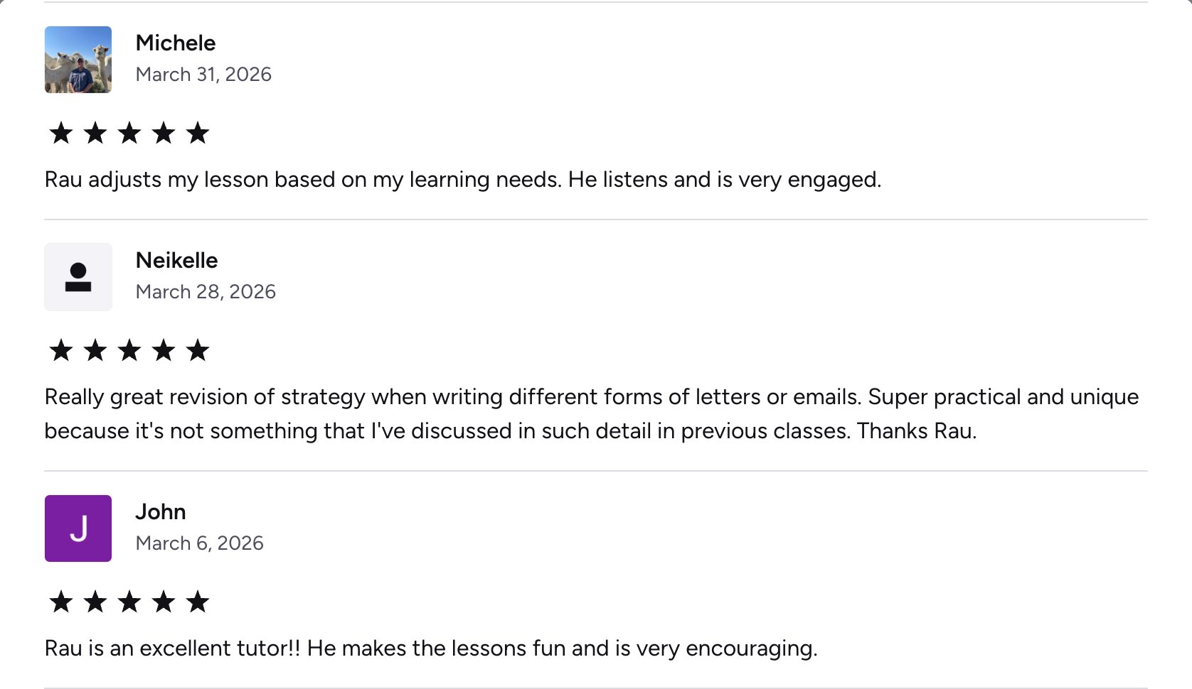 Verified Preply review of Rau