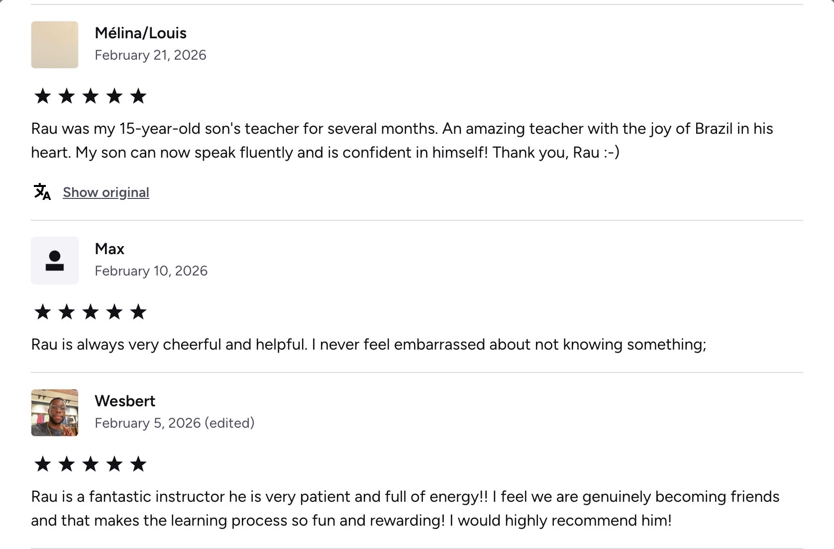 Verified Preply review of Rau