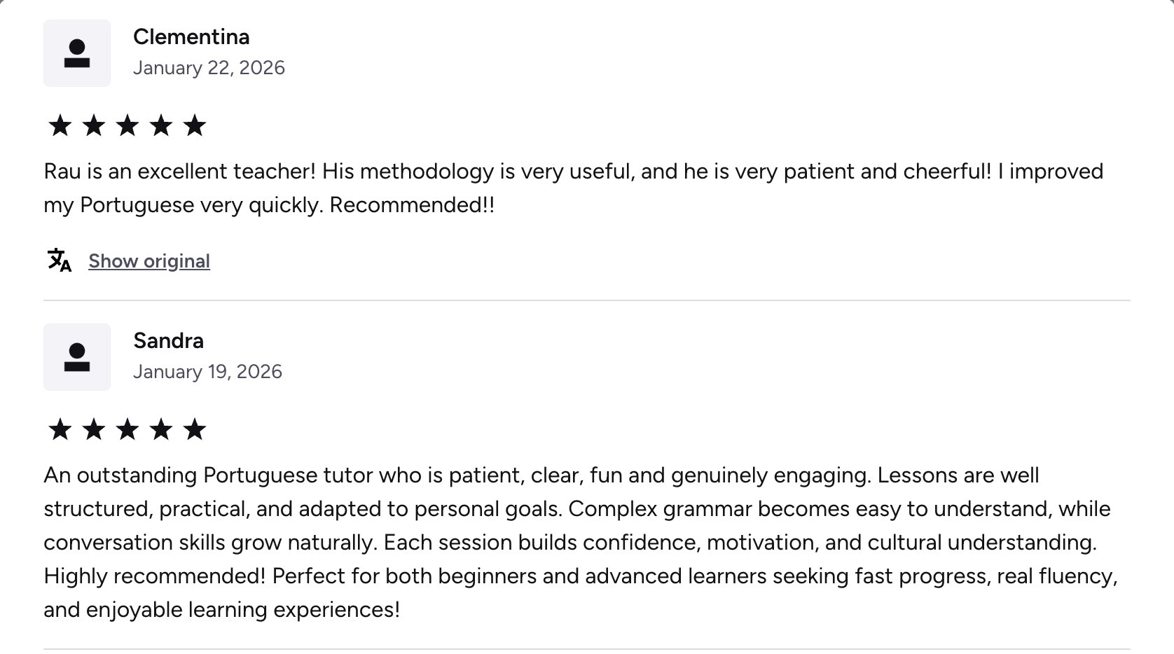 Verified Preply review of Rau
