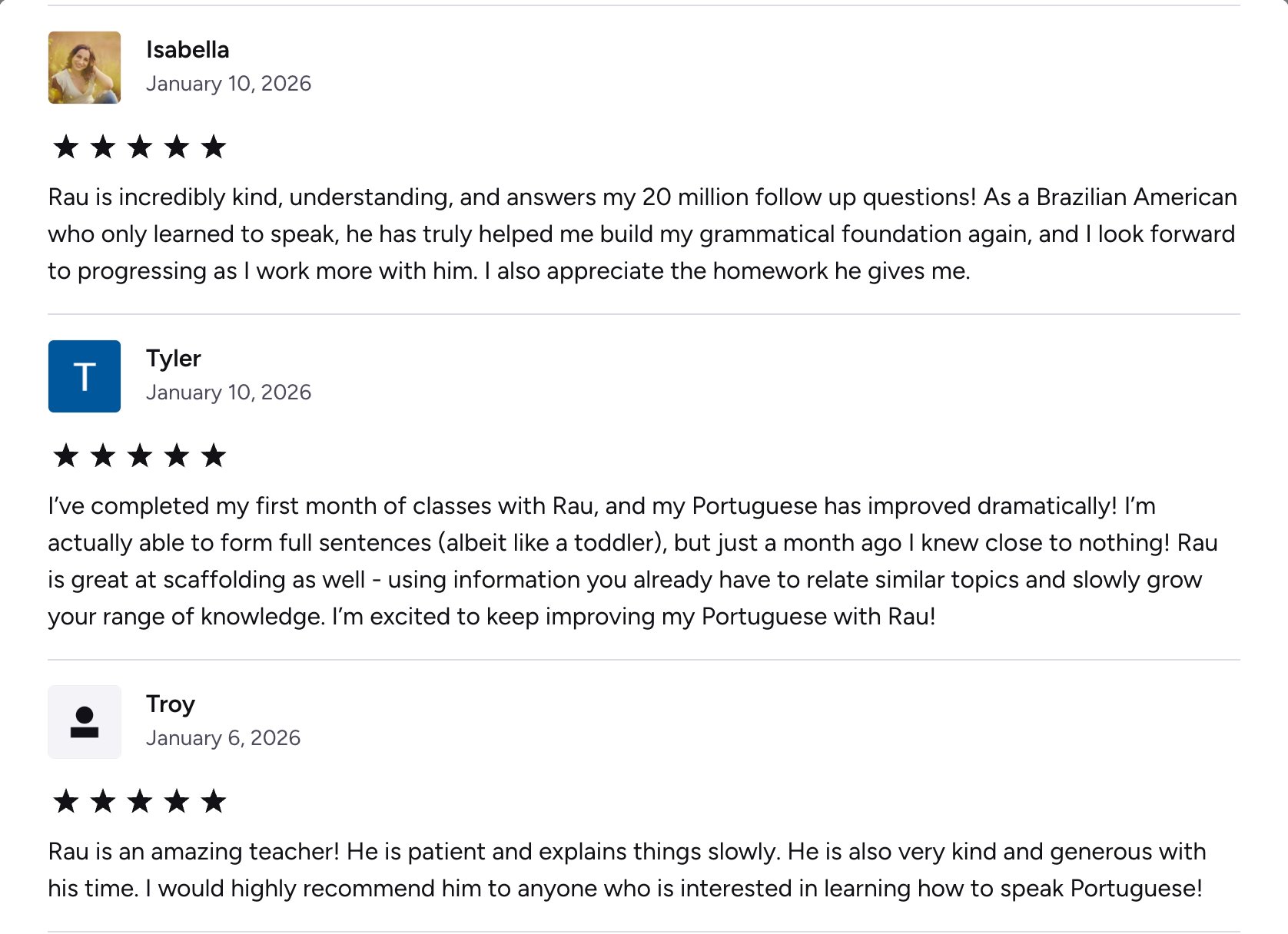 Verified Preply review of Rau