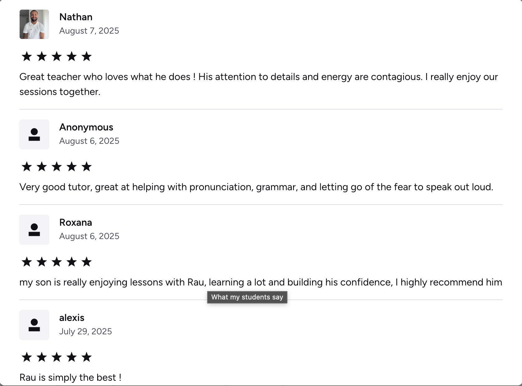 Verified Preply review of Rau