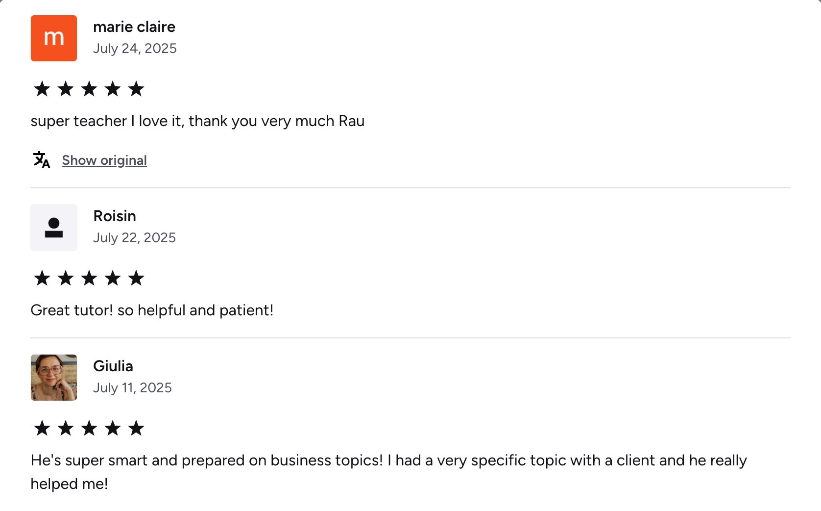 Verified Preply review of Rau