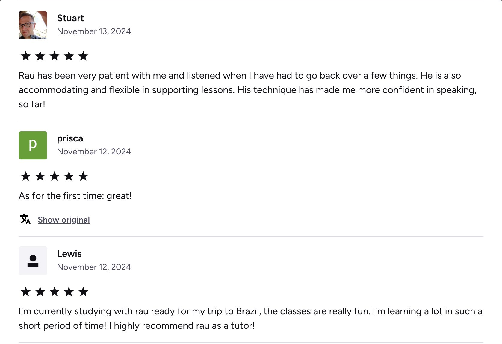 Verified Preply review of Rau