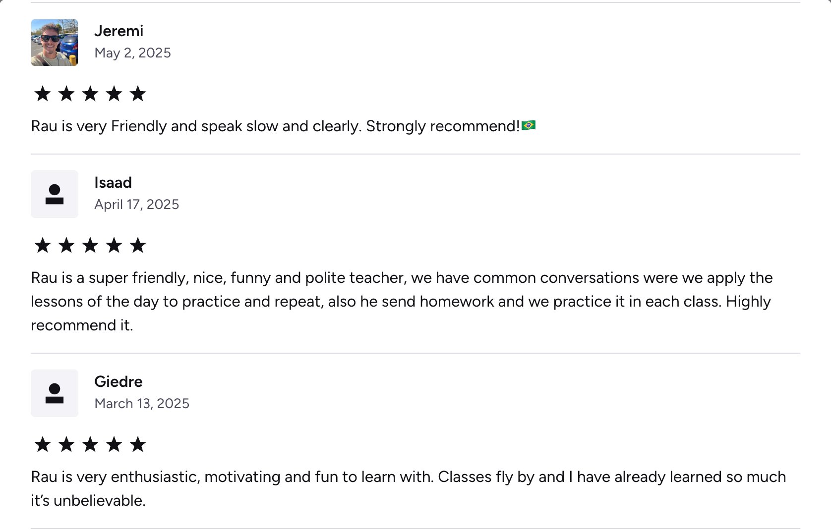 Verified Preply review of Rau