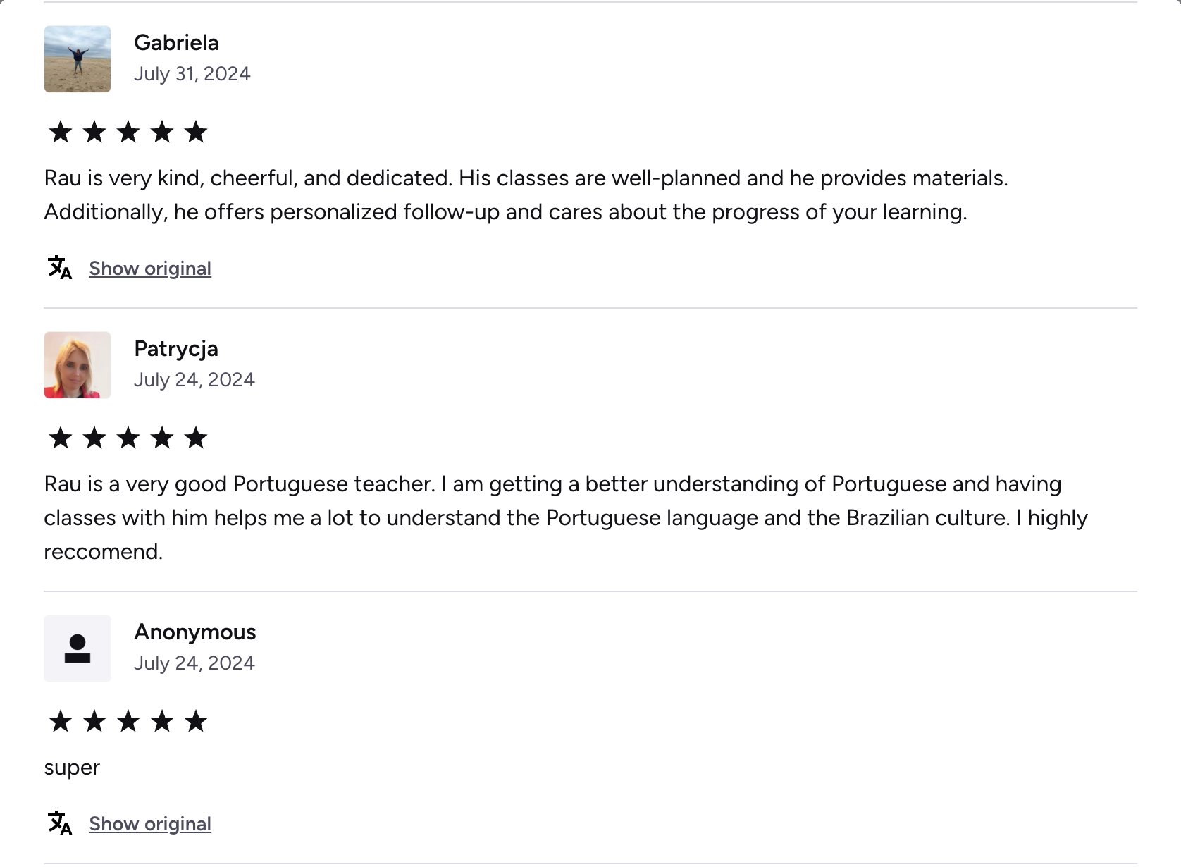 Verified Preply review of Rau