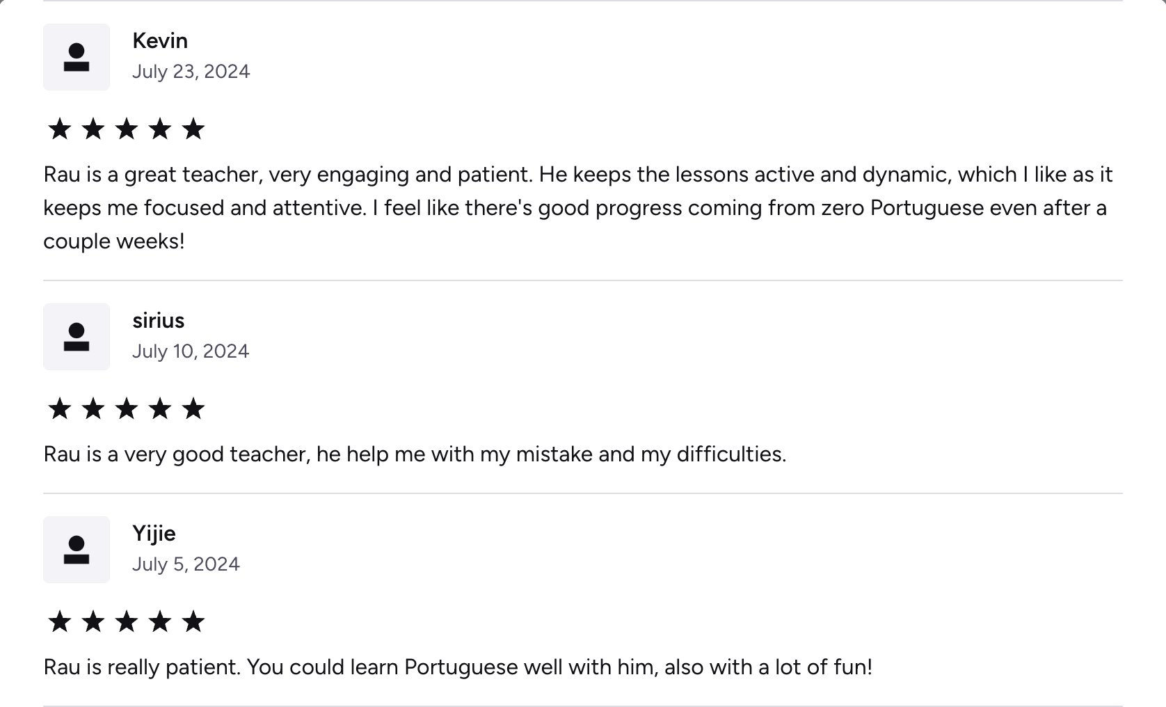 Verified Preply review of Rau