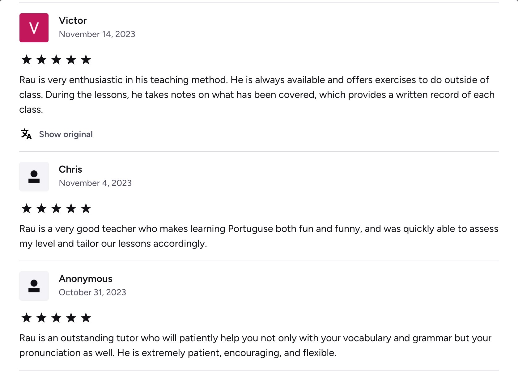 Verified Preply review of Rau