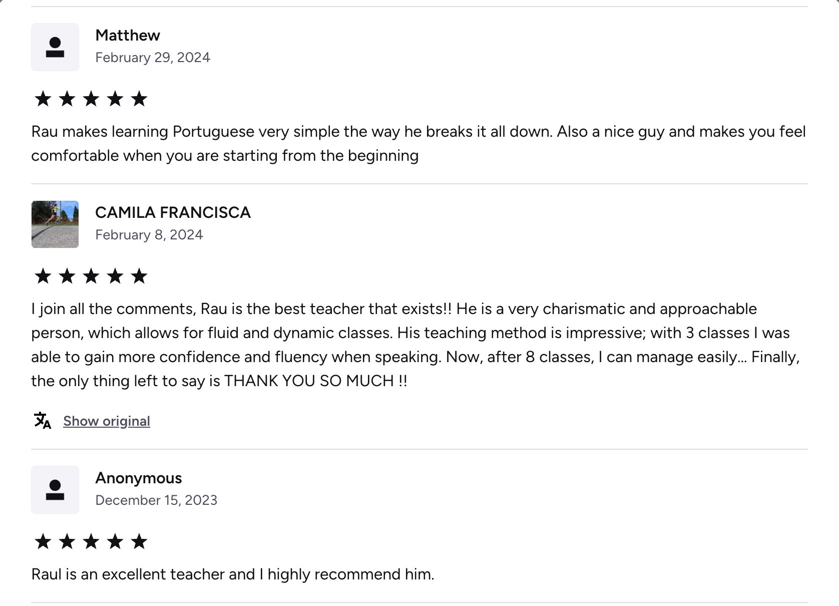 Verified Preply review of Rau
