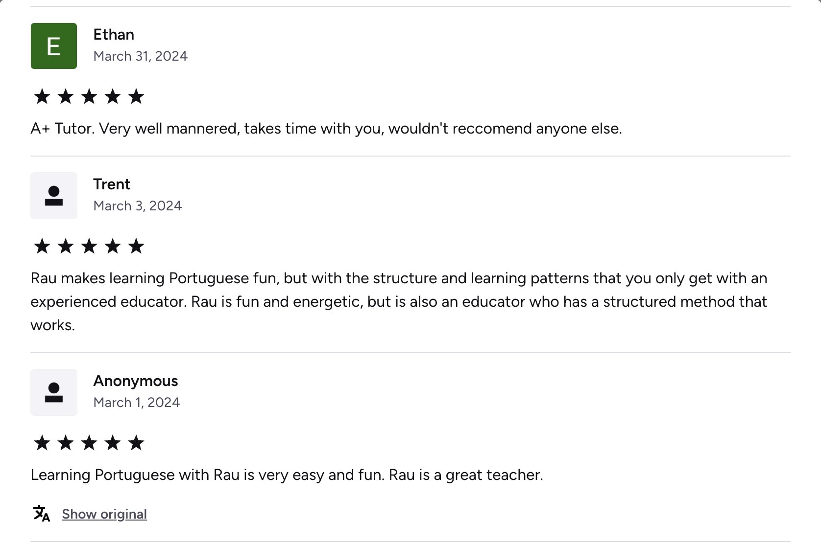 Verified Preply review of Rau