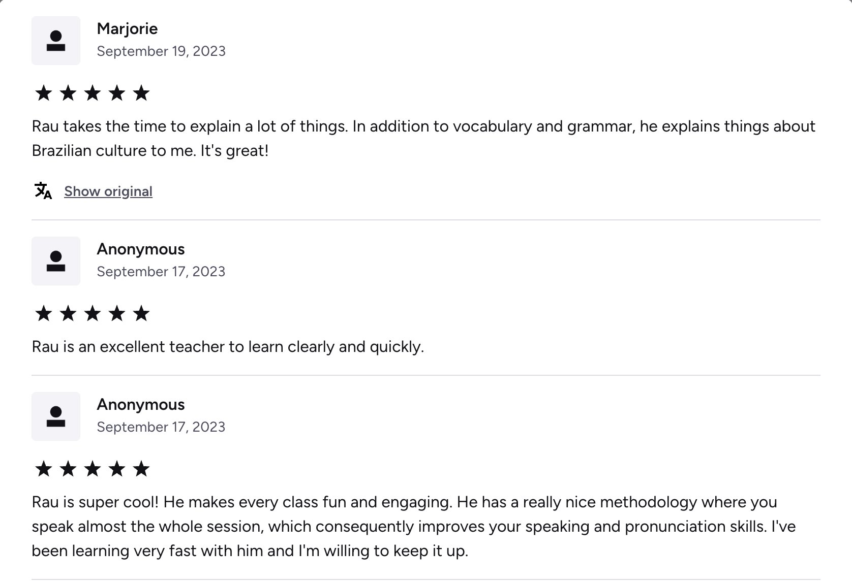 Verified Preply review of Rau