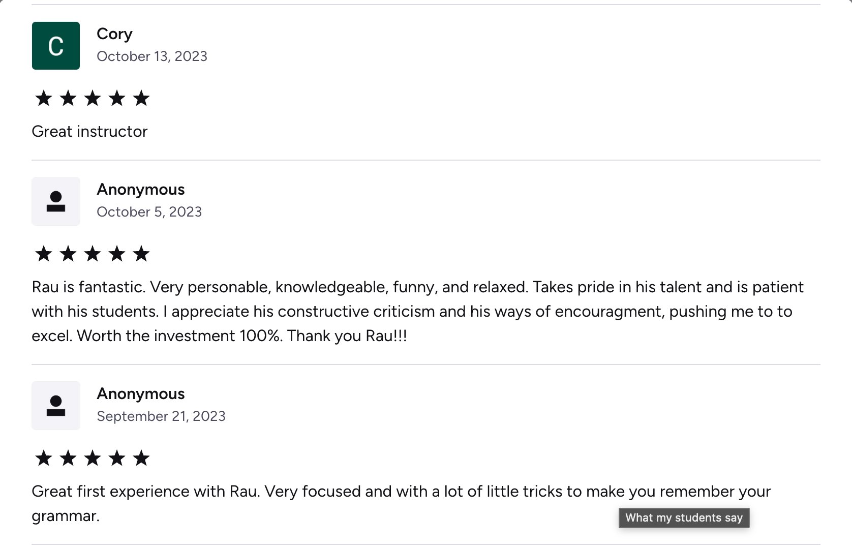 Verified Preply review of Rau