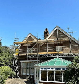 Beam Scaffolding over conservatory for Restoration