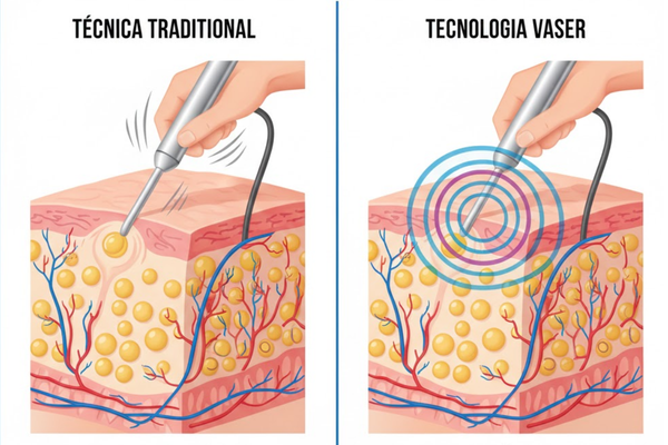 acción del ultrasonido Vaser sobre las células de grasa