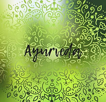 Green graphic with an ornate mandala pattern and the word “Ayurveda” in flowing script Green graphic with an ornate mandala pattern and the word “Ayurveda” in flowing script