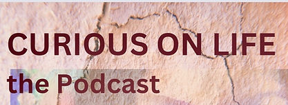 “Curious on Life, the Podcast” in bold burgundy text over a soft pink cracked-texture background “Curious on Life, the Podcast” in bold burgundy text over a soft pink cracked-texture background