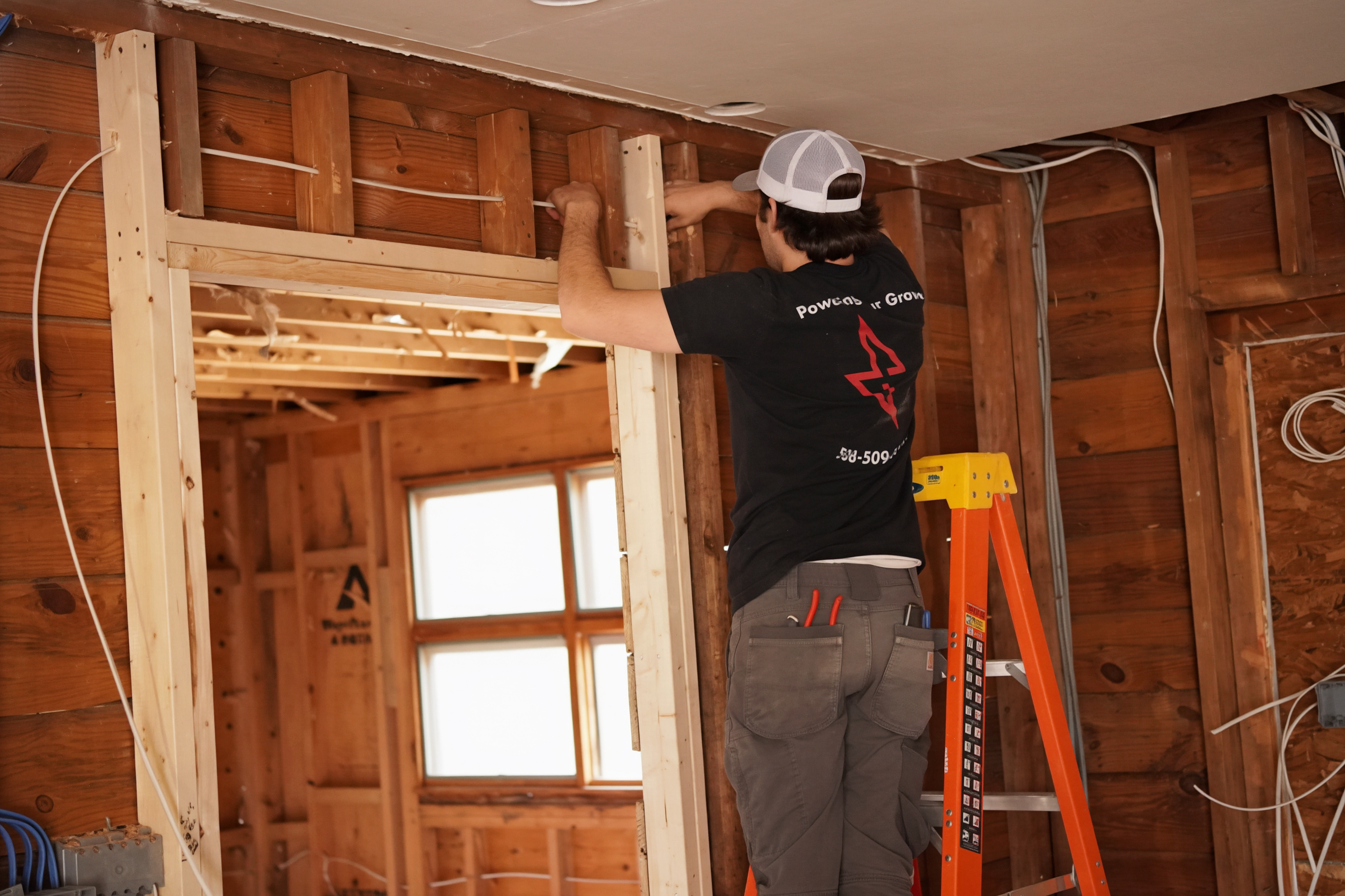 Zambarano Electric electrician wiring a new construction rough-in in Central Massachusetts