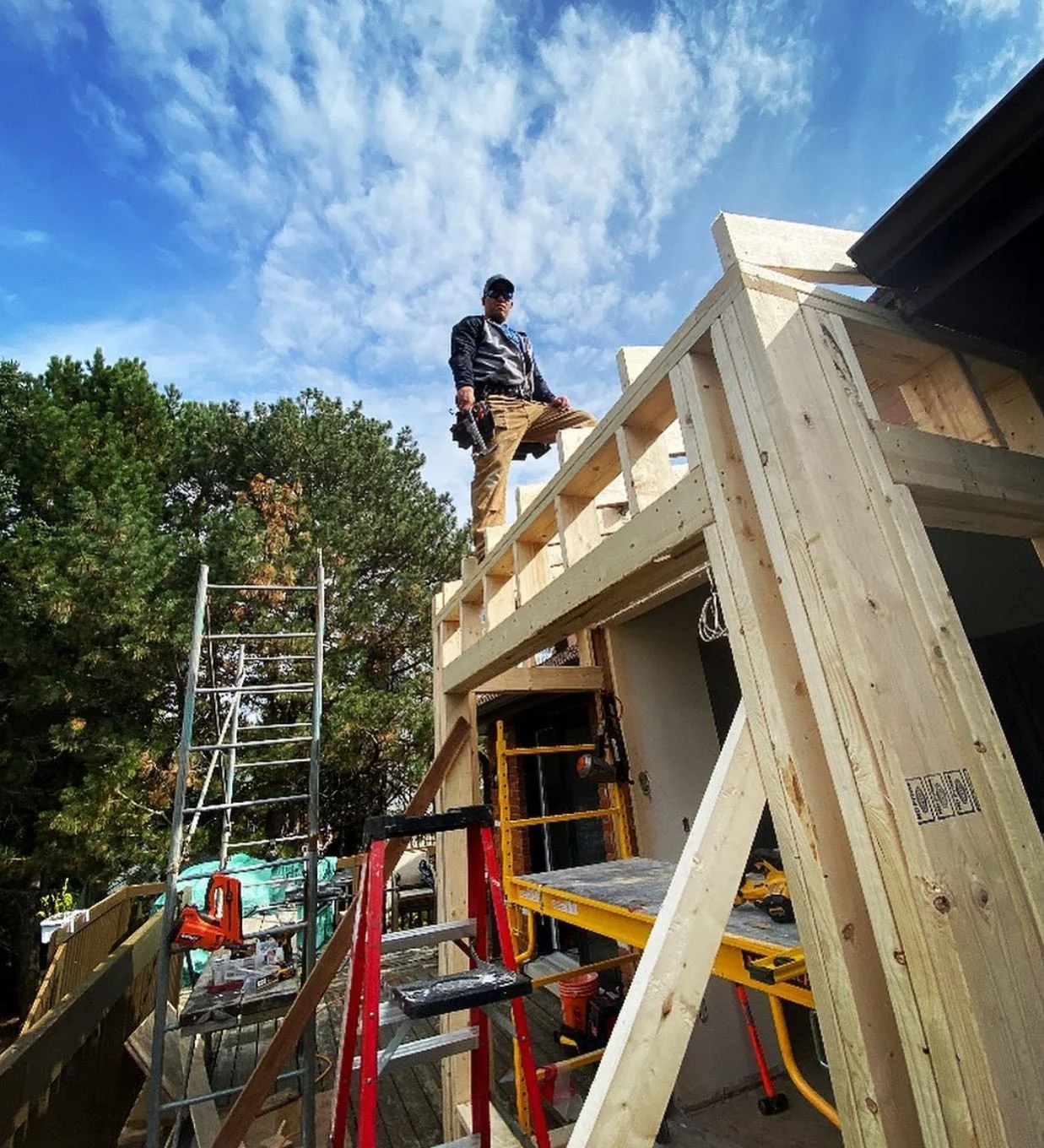 Deck framing in progress