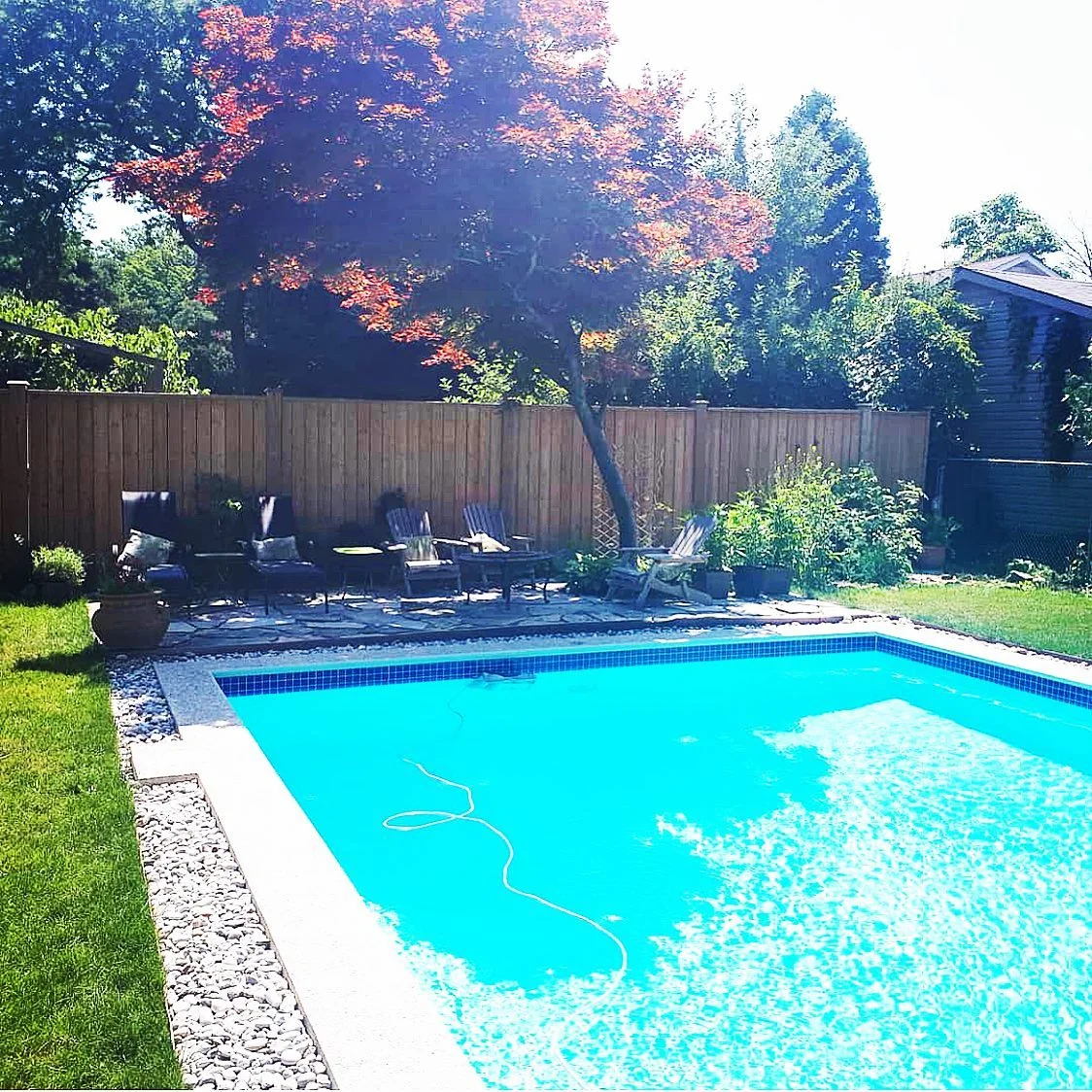 Poolside stone patio