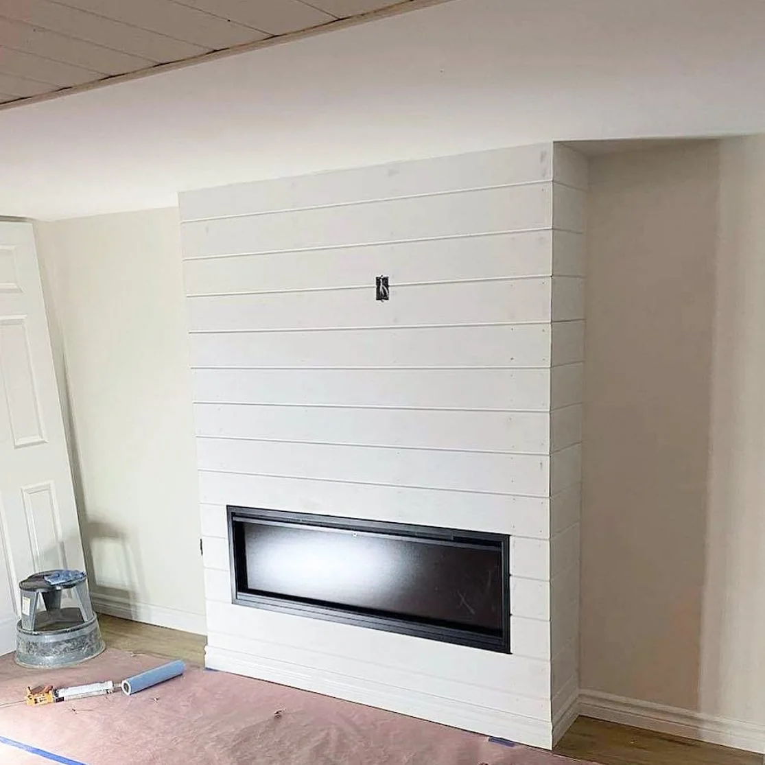 White tiled fireplace