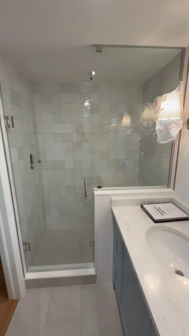 Bright finished shower and vanity
