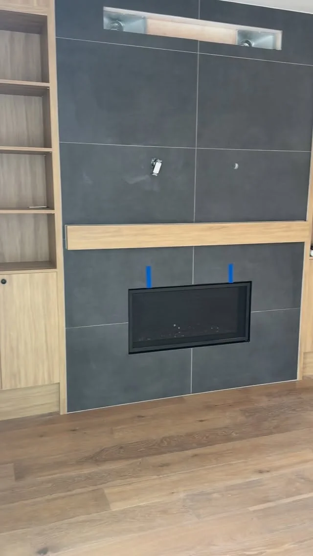 Large-format tiled fireplace