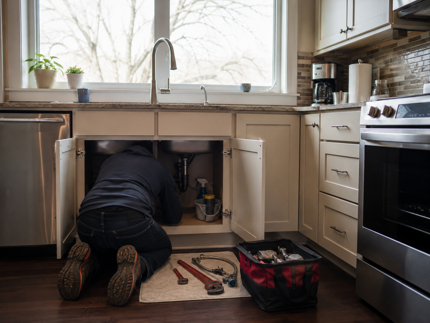 Marty of Martin's Plumbing LLC, a master plumber at work in Franklin, Wisconsin