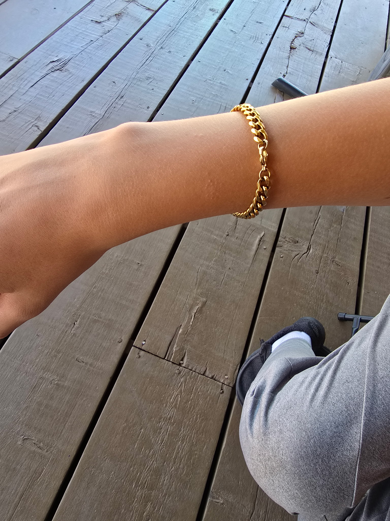 Gold permanent bracelet freshly welded on a wrist, Star Valley AZ area client