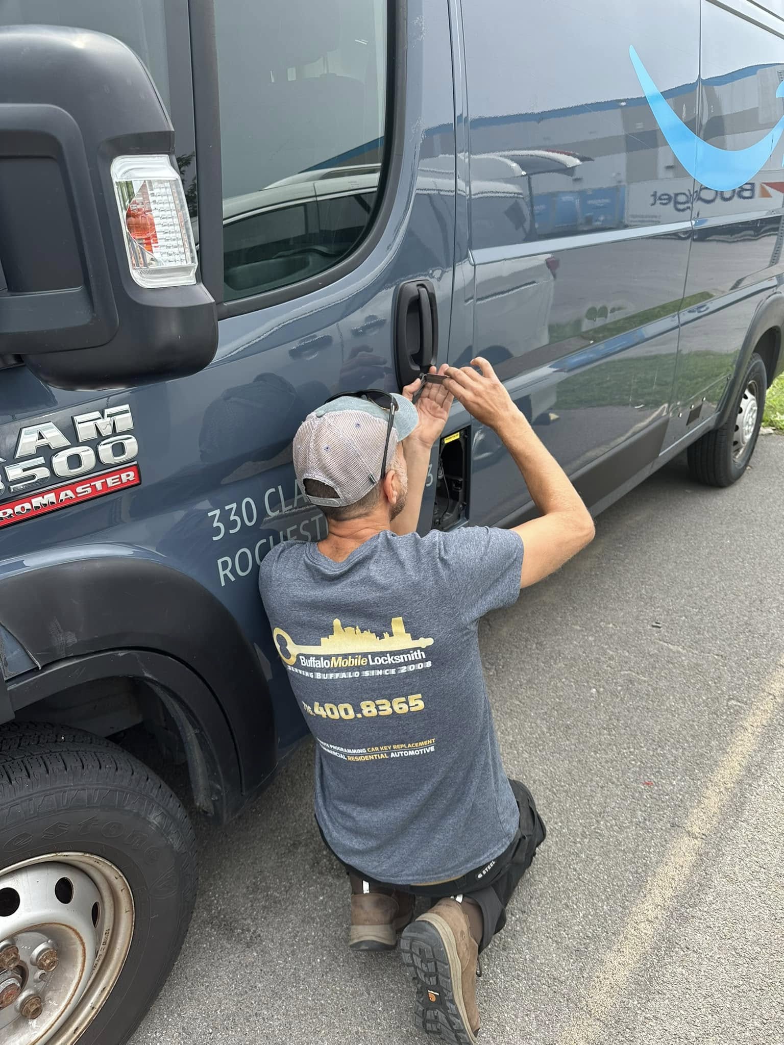 Mobile locksmith service van equipped for on-site car key jobs
