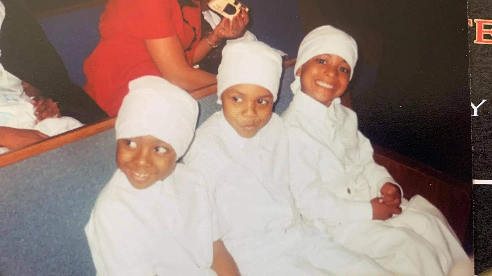 Children dressed in white for a church event